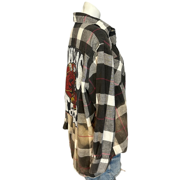 Deadpool Tacos Plaid Flannel Shirt XL Oversize Shacket Upcycle Unique Marvel - Picture 4 of 7